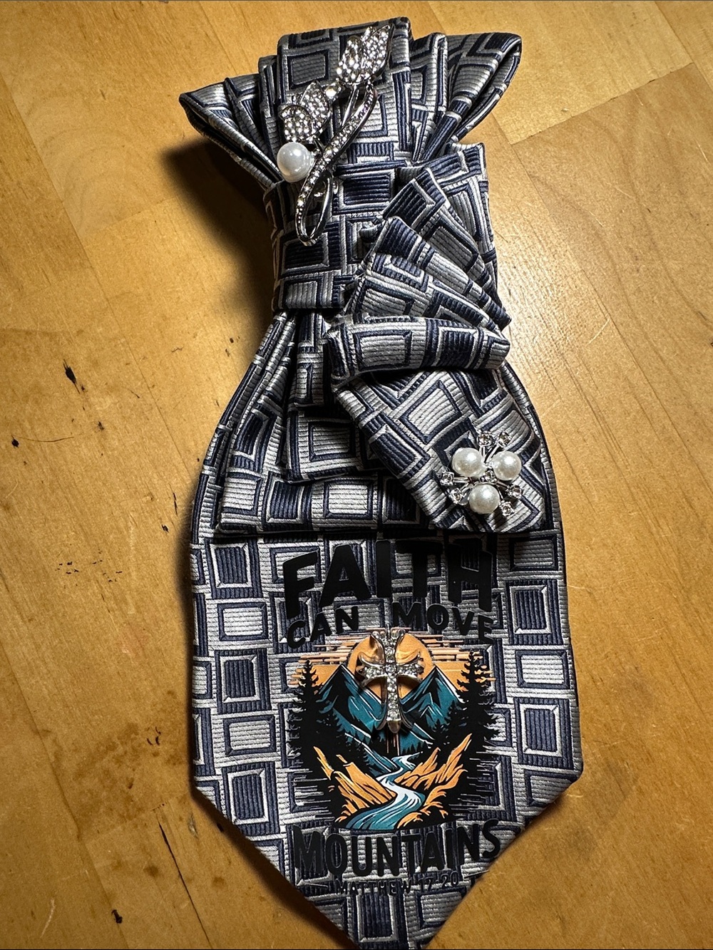 Jos. A. Bank Silk Navy and Silver Geometric Necklace Tie with Mountain Graphic